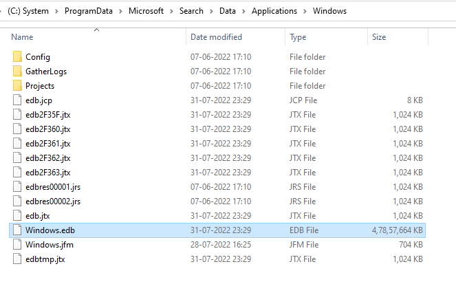 how to delete edb file windows 10