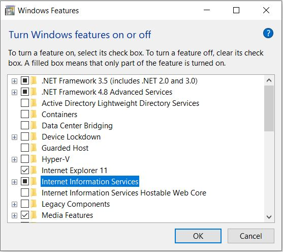 Install IIS on windows