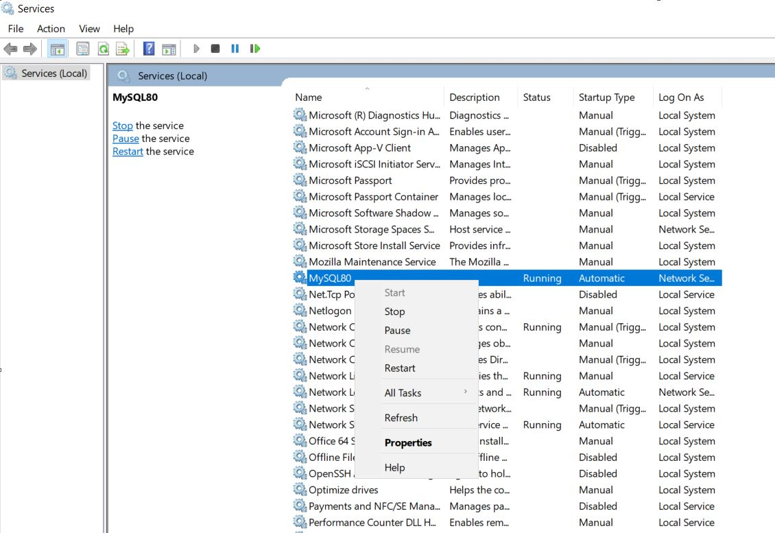 Start, Stop and Restart MySQL Services on Windows 10